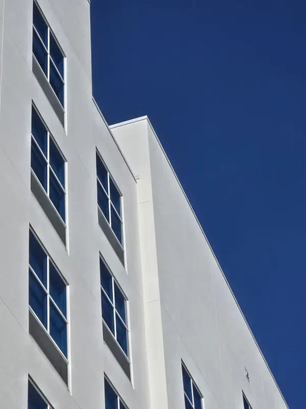 Clean corner of the hotel building from below