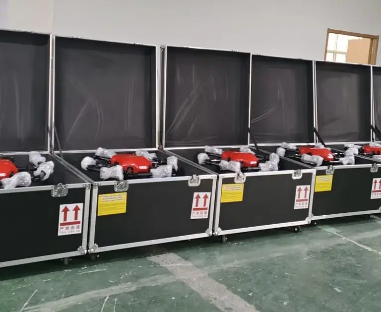 Strato cleaning drones packed in flight cases, ready to ship